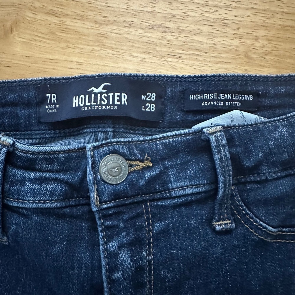 Hollister High Rise Jean Legging Dark Wash Raw Hem Skinny Jeans Size 7R W28 L28 - Picture 5 of 11